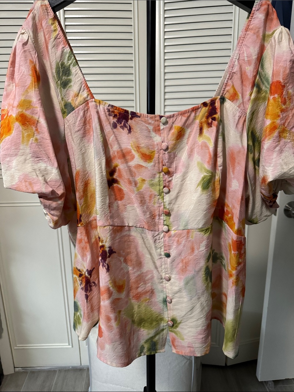 torrid Pink & Orange Floral Square-Neck Puff Sleeve Blouse